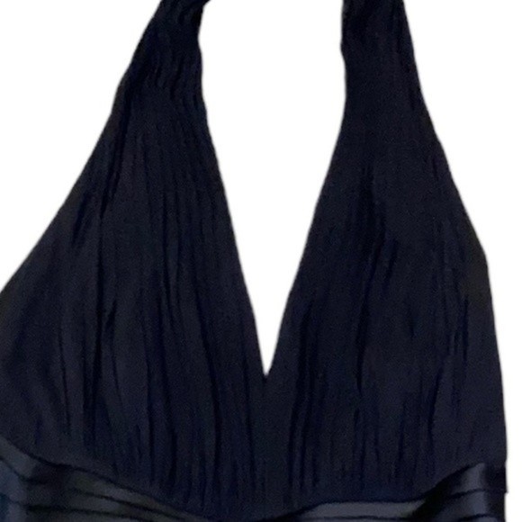 Vintage Tadashi Shoji Silk Halter Black Ruffle Pleated Chiffon Dress Size 12 - Picture 10 of 11